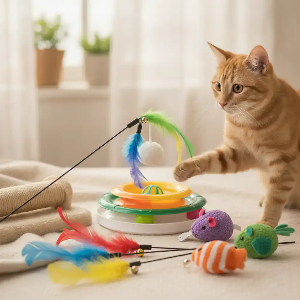 Colorful cat teasers and interactive toys