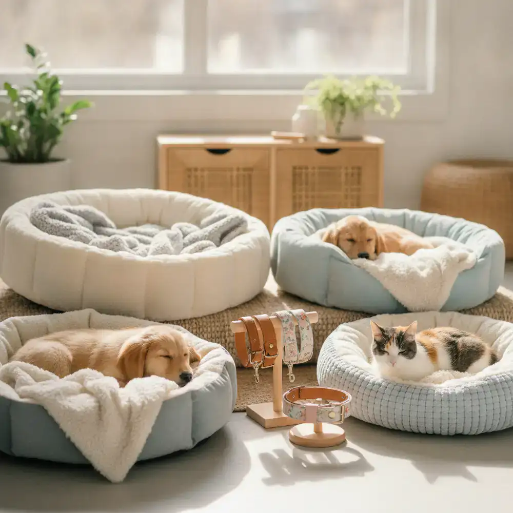 Comfortable pet beds and collars